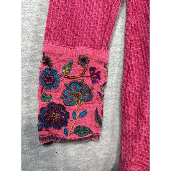 Soft Surroundings Pink Palmer Boho‎ Floral Embroidery Thermal Top Size S - Picture 2 of 6
